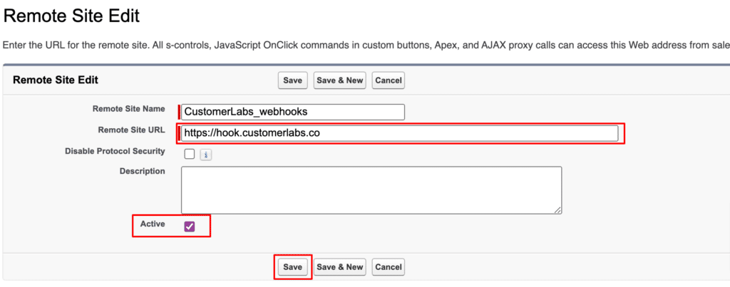 Edit CustomerLabs webhook for the integration of Salesforce and customerlabs cdp