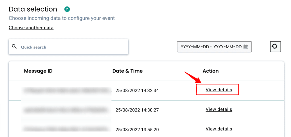 Selecting the data to create filters in the next step