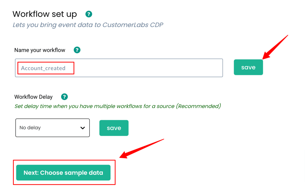 CustomerLabs CDP app showing workflow setup to integrate Salesforce CRM and get the data