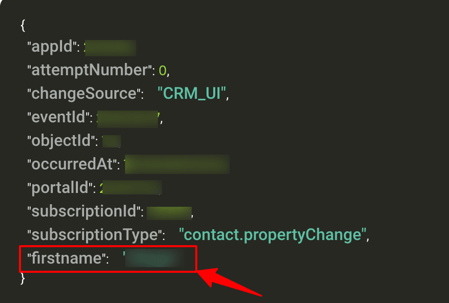 first name parameter highlighted in the Raw data inside CustomerLabs CDP