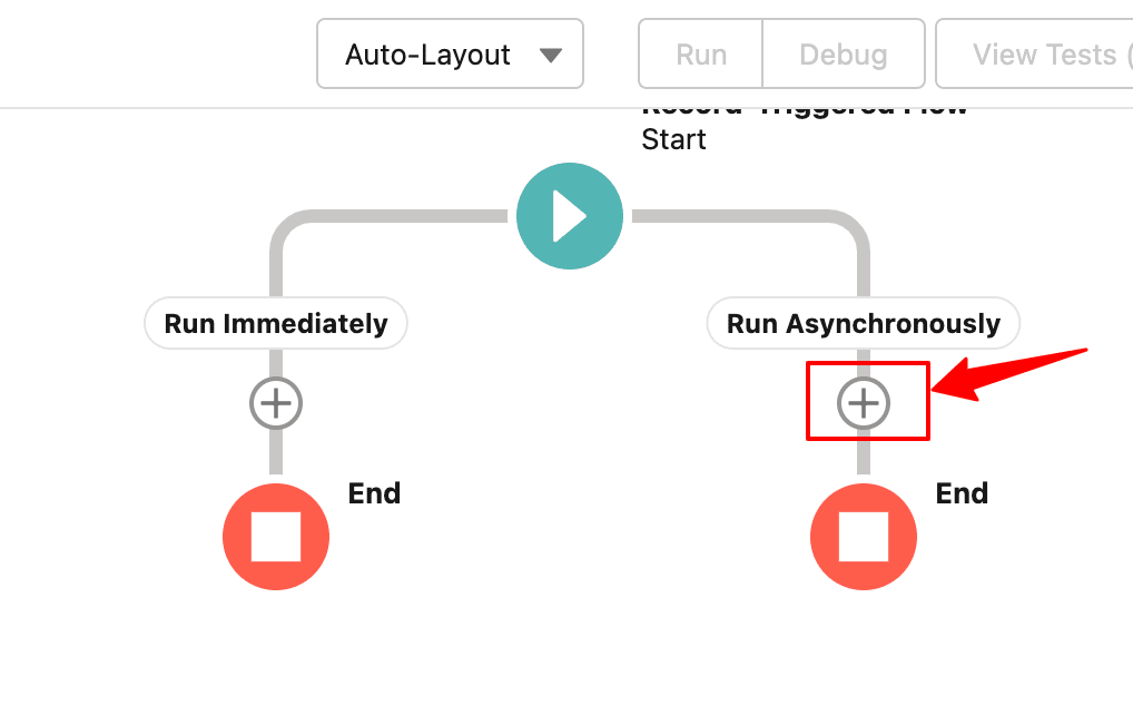 Flowchart showing to make a decision between or adding the Run immediately and run asynchronously options