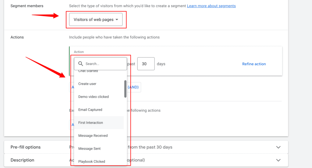 Creating the first party audience segments of visitors of web pages including all the actions such as create user, email captured, and all other actions of users to be tracked on the website inside Google Ads