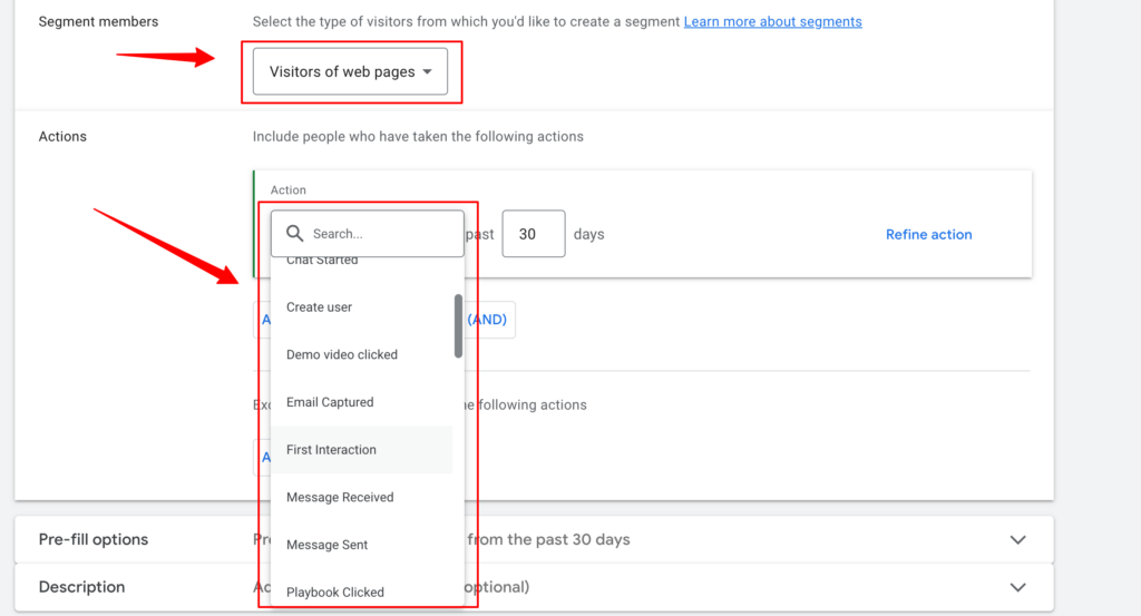 Creating the first party audience segments of visitors of web pages including all the actions such as create user, email captured, and all other actions of users to be tracked on the website inside Google Ads