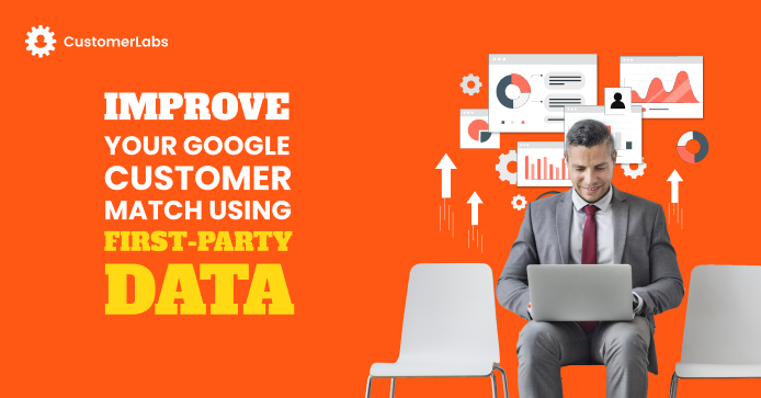 Image contains the logo of CustomerLabs and has the text Improve your Google Customer Match using First Party Data. Google Customer Match Rate