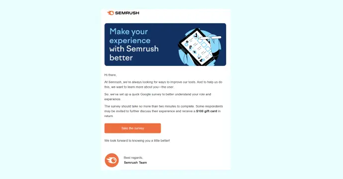 Email from Semrush which is an example to collect Zero-party data