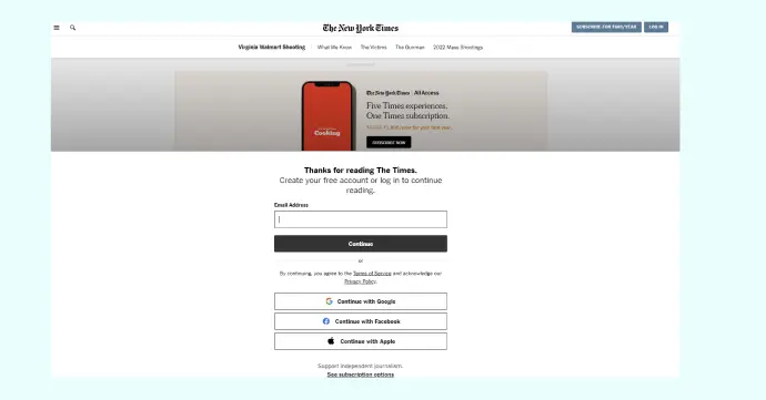 The New York Times website page as an example to show zero-party data