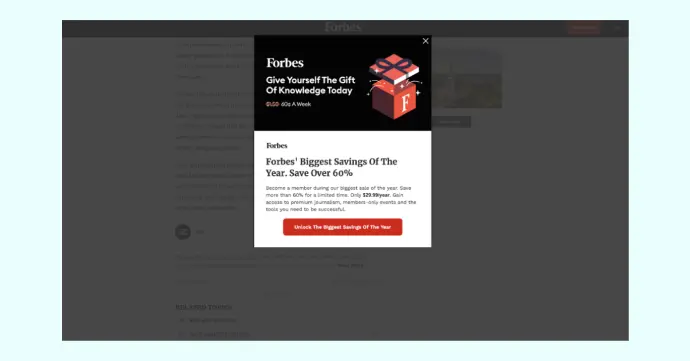 Screenshot of Forbes website pop-up to collect the zero-party data
