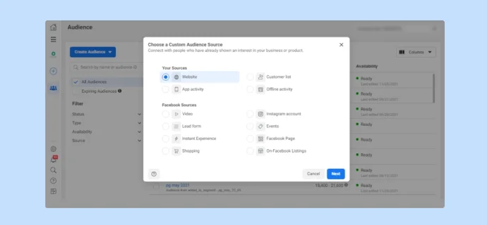 A customerLabs image showing how to choose a custom audience source