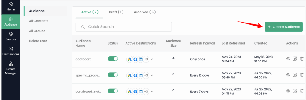 This image explain the create audience setup