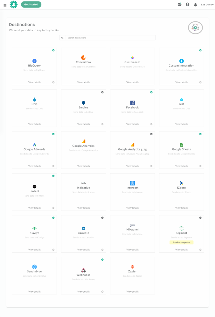 CustomerLabs CDP sources dashboard that shows all the sources in one go.