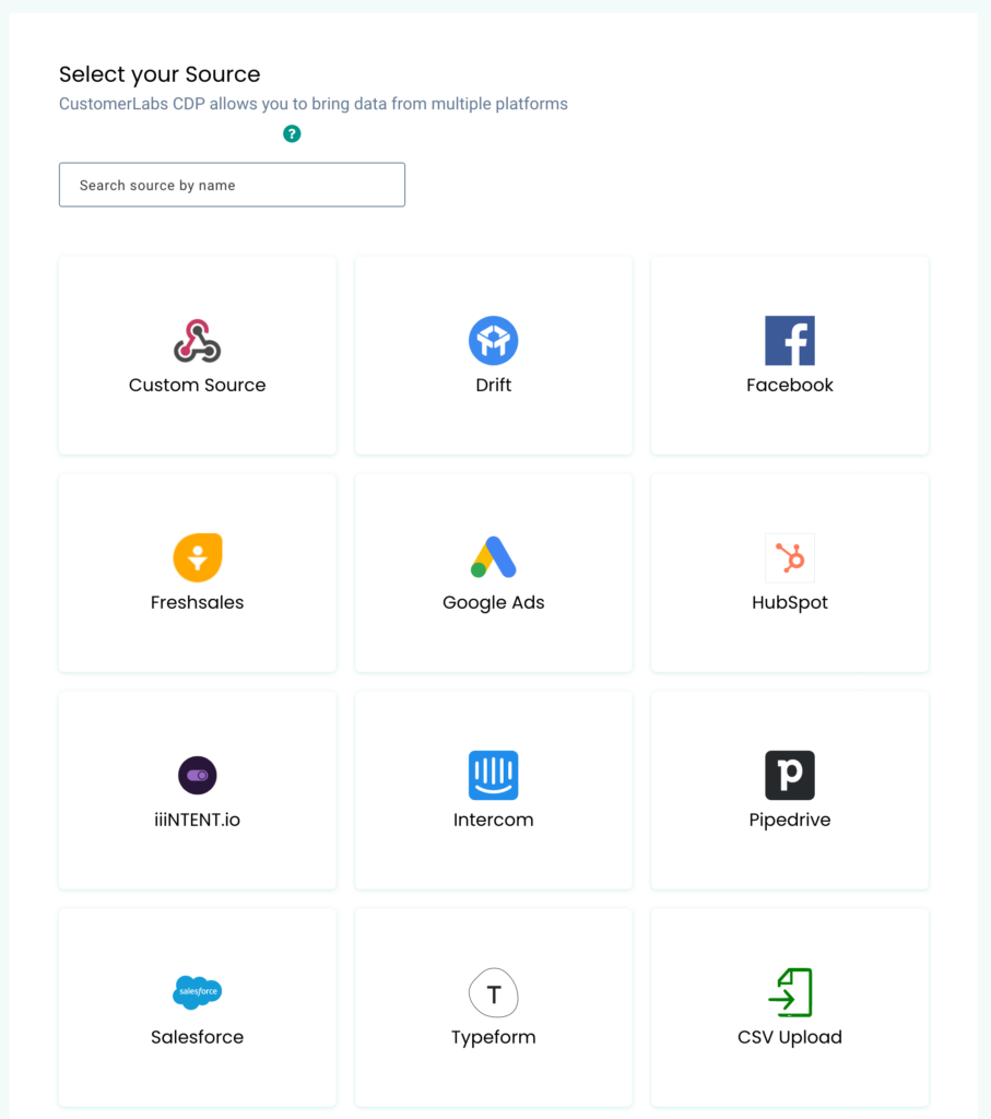 Custom Source Integration dashboard in CustomerLabs CDP 