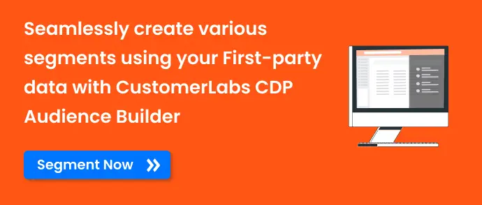 The image contains the text Seamlessly create various advanced audience segments using your First-party data with CustomerLabs CDP Audience Builder. Segment Now, This click leads to 14-day Free Trial.