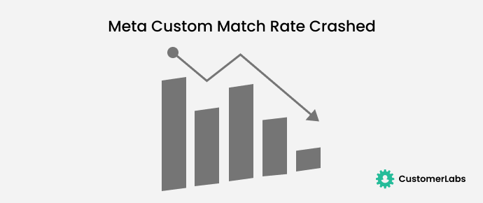 Graph showing Custom Audience Match Rate Crashed to low due to the iOS 14 update by Apple
