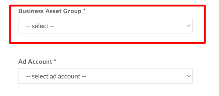CustomerLabs screen for Facebook Offline Conversion Integration showing a dropdown to select the Business Manager Account.
The placeholder text reads “-- select business account --”.