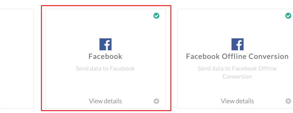 CustomerLabs CDP Facebook Integration shown in Destinations of CustomerLabs App Dashboard