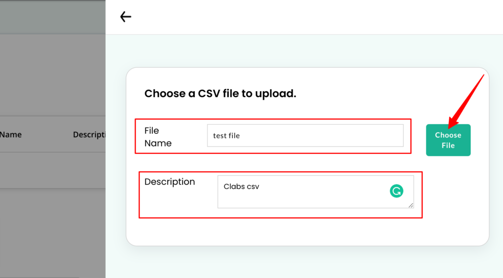 Choose the CSV file to upload by clicking the choose file button in CustomerLabs CDP