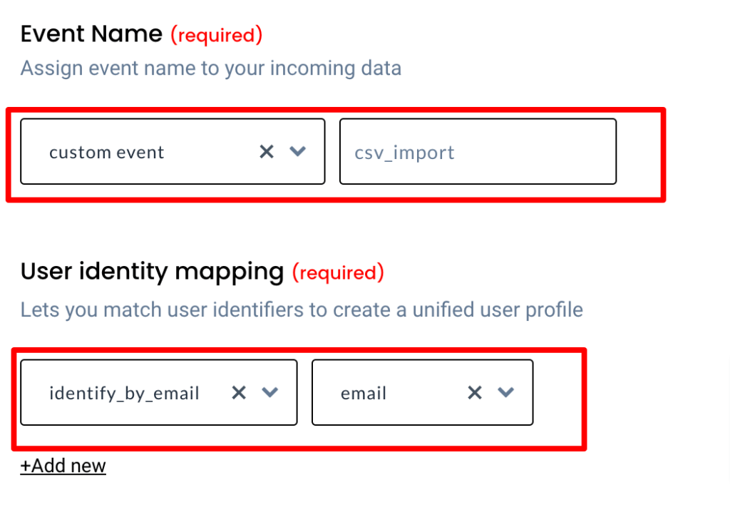 Schema mapping to map the events in the CSV file with that of those in Customerlabs CDP