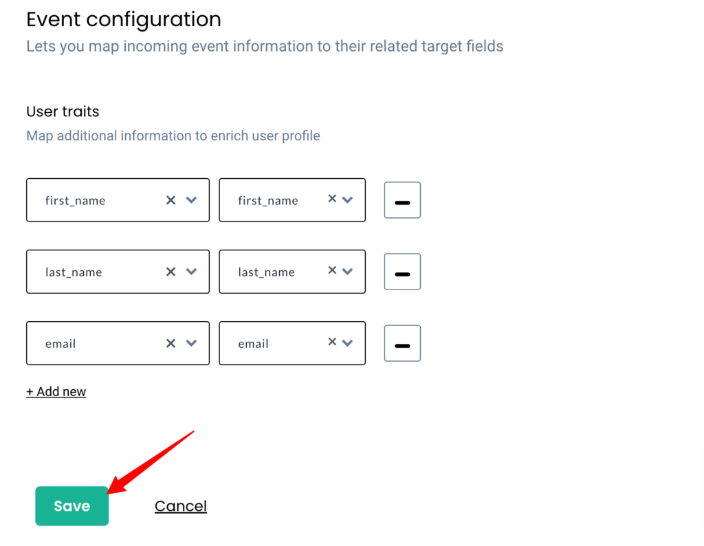 Save event configuration dialogue