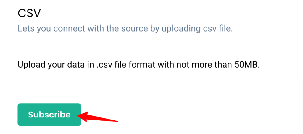 CSV subscribe button to upload data in .csv file format