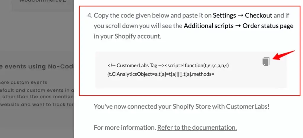 Shopify Code in CustomerLabs Dashboard
