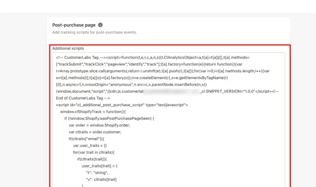 Post Purchase script page on Shopify with CustomerLabs Script