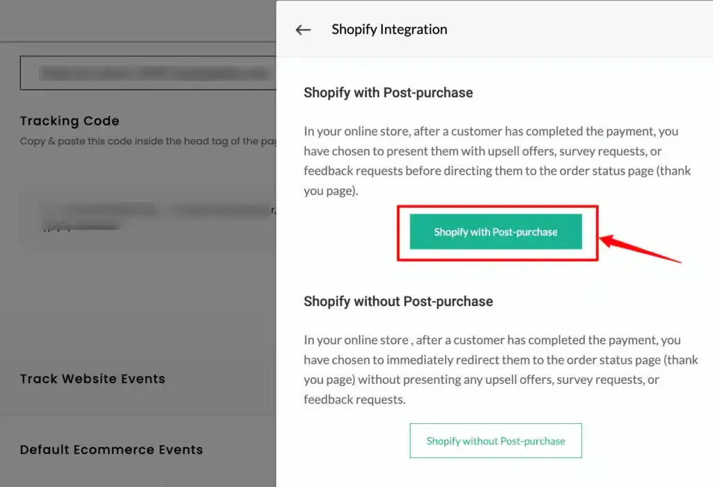 CustomerLabs dashboard screenshot showing Shopify with Post-purchase button