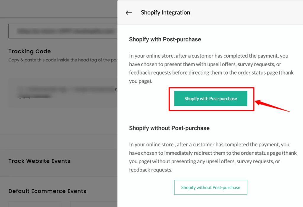 CustomerLabs dashboard screenshot showing Shopify with Post-purchase button