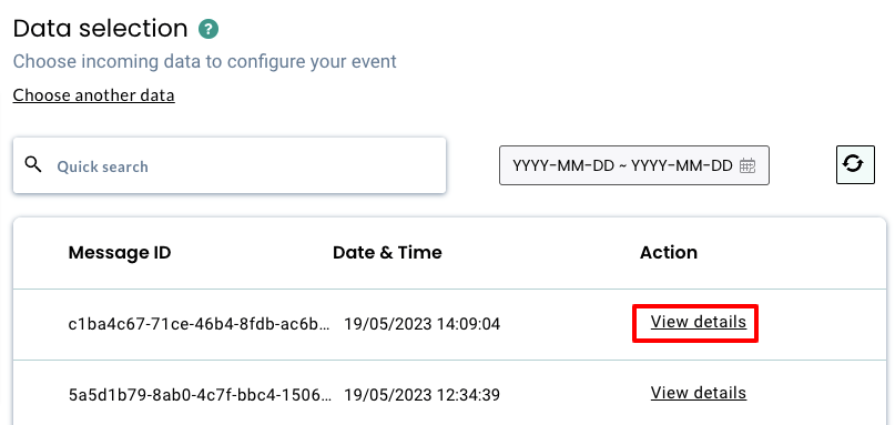 Screenshot showing all the data pushed inside CustomerLabs CDP and to choose the data 