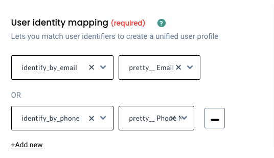 user identity mapping using the attribute mapping and identifiers inside CustomerLabs CDP for the data pulled in through Jot Form 