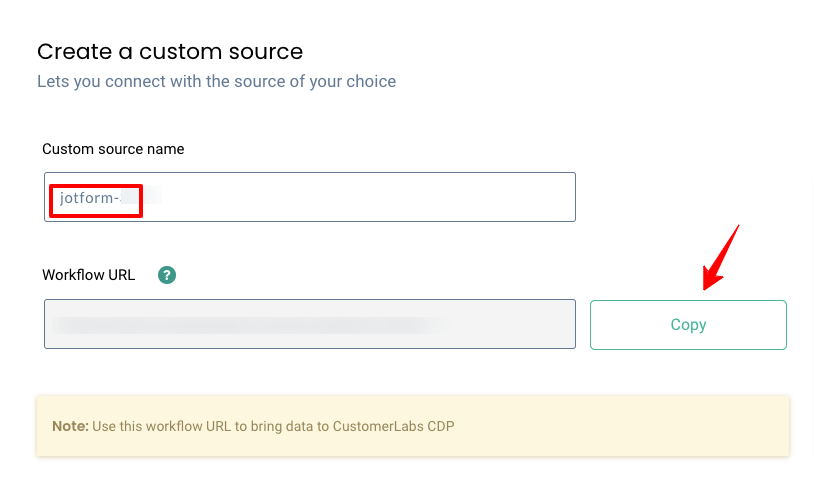 Create a custom source inside customerlabs CDP for Jotform integration