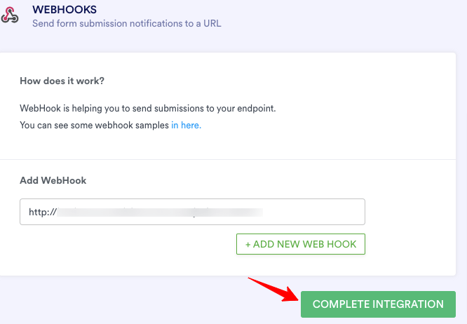 Webhook completing integration for Jotform