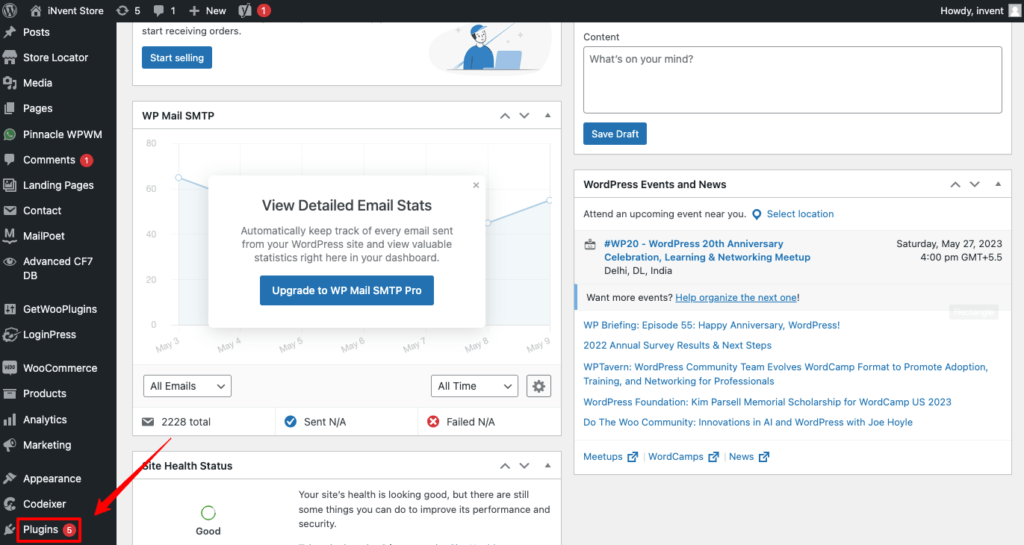 WooCommerce dashboard highlighting the plugins to be clicked to install plugins for your woocommerce ecommerce store