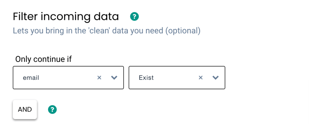 Filter incoming data by having conditions 