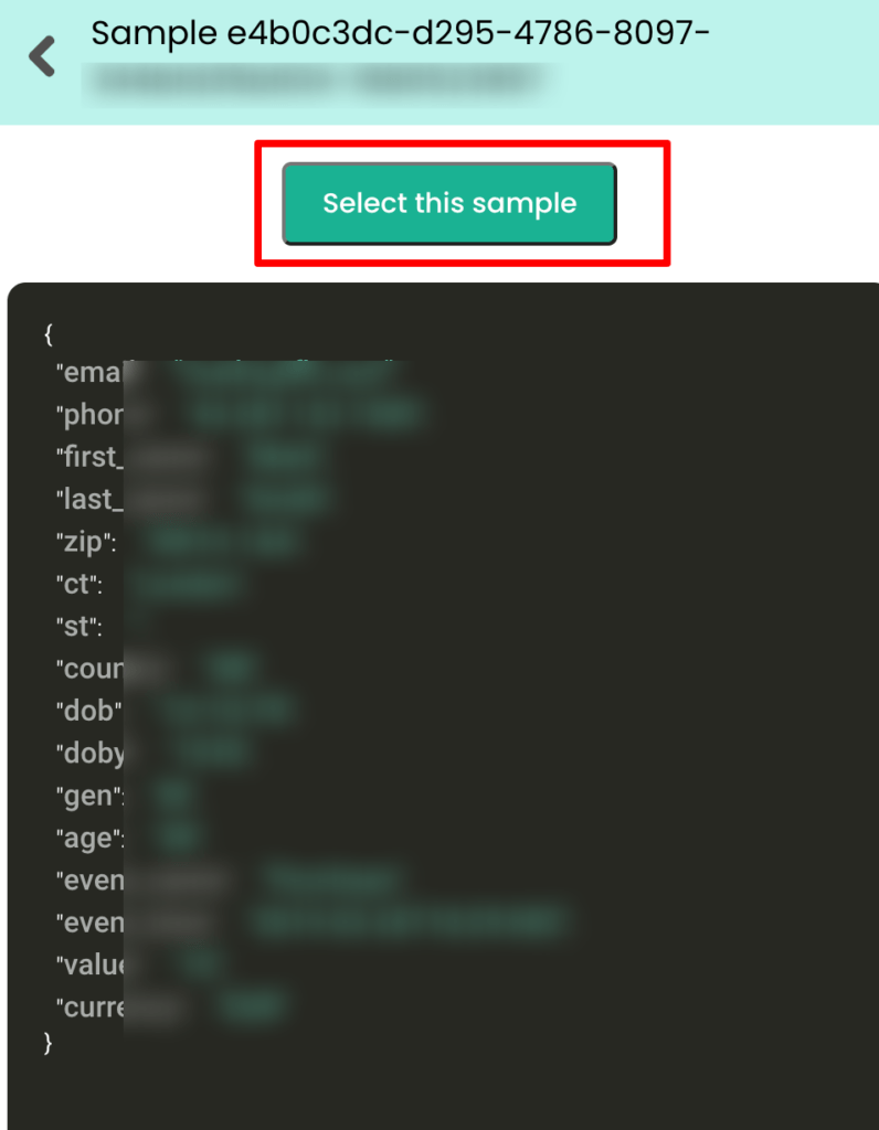 Sample data showing the raw data