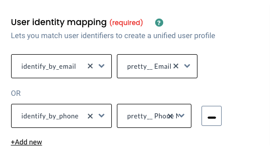 User identity mapping to be identified by email and phone. 
