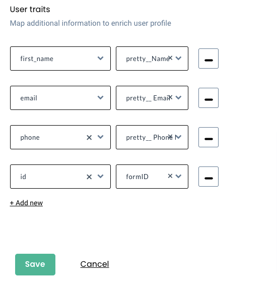 Mapping user traits by email phone number ID, etc., to send data in a streamlined manner into CustomerLabs CDP