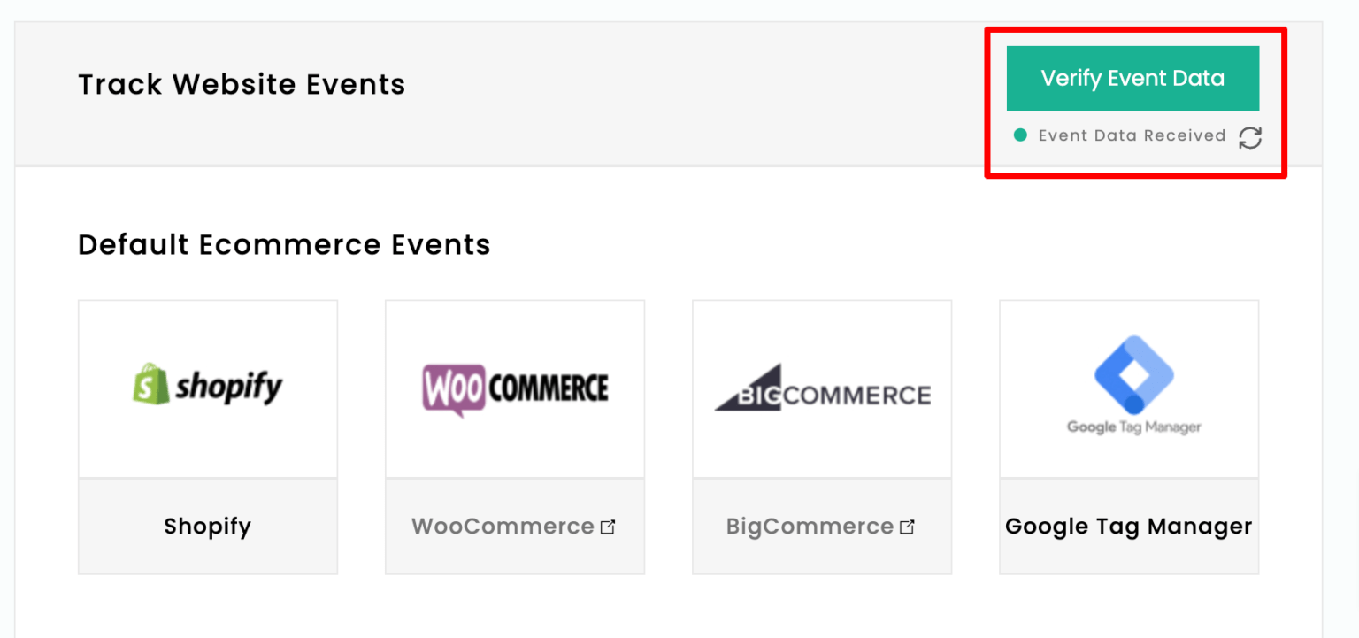 the image shows the creen to verify event data inside customerlabs