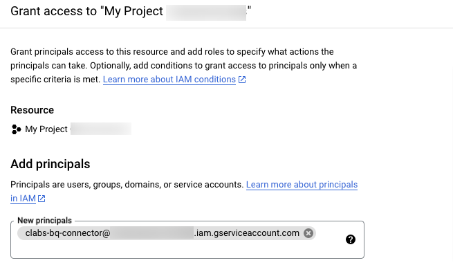 Getting access to BigQuery Project to integrate the data from CustomerLabs to BigQuery