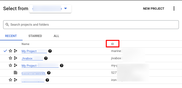 List of all the recent projects with the project ID inside BigQuery 