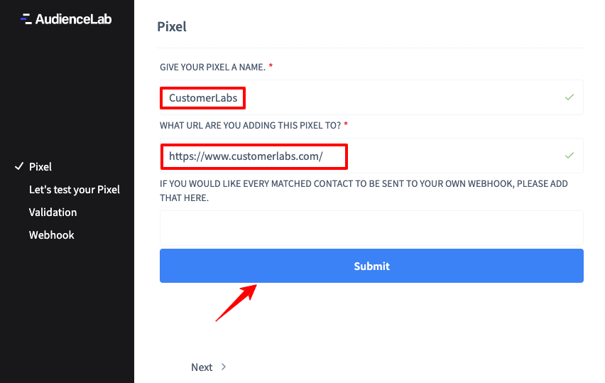 save pixel in audience lab for integrating with CustomerLabs CDP