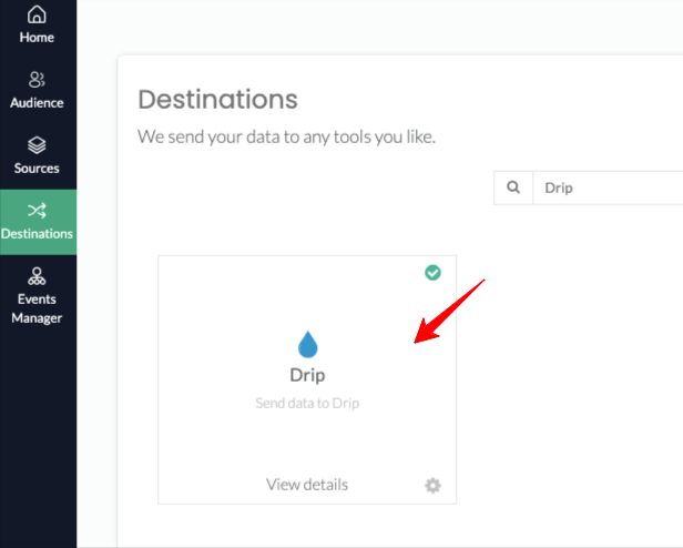 Drip destination in CustomerLabs CDP destination dashboard