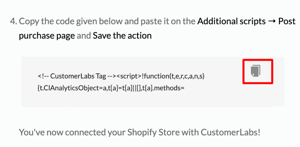 Additional script for post purchase page inside CustomerLabs CDP.