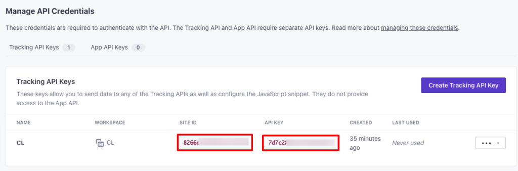 Site ID and API Key to manage API integration for CustomerLabs CDP and Customer.io