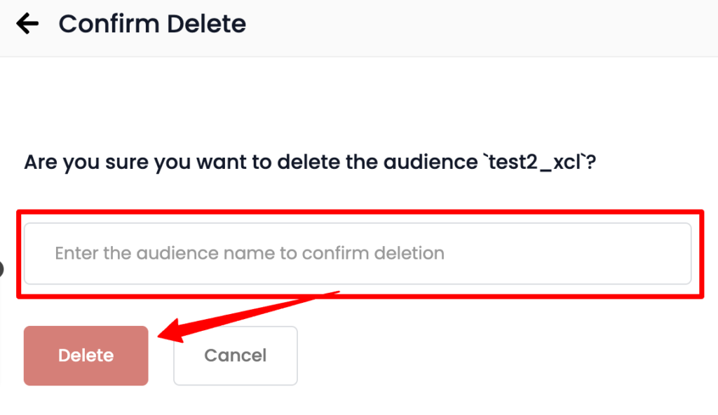 Confirm delete button for the audience 