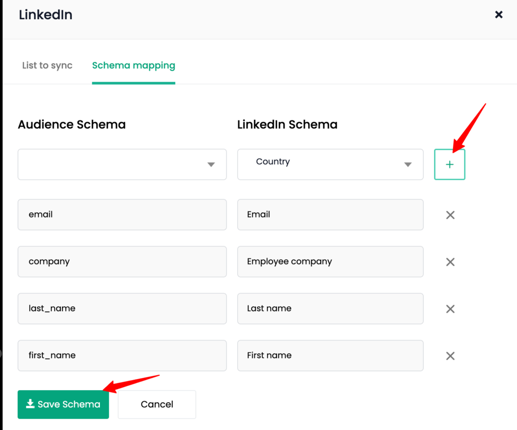 LinkedIn Schema to Audience Schema mapping and saving