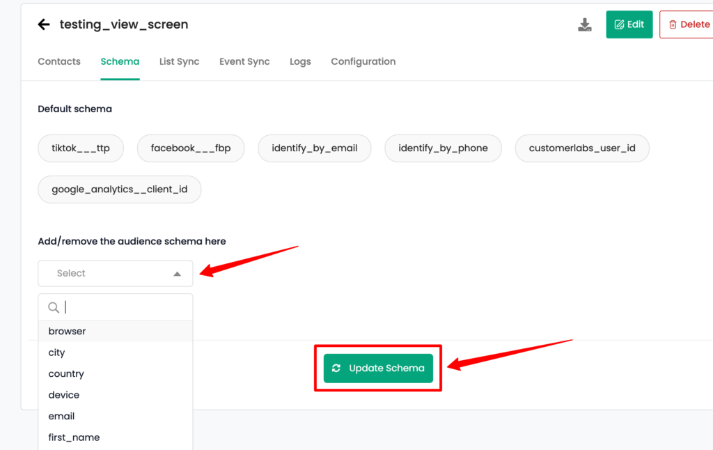 Update schema to sync the audience to LinkedIn from CustomerLabs CDP screen
