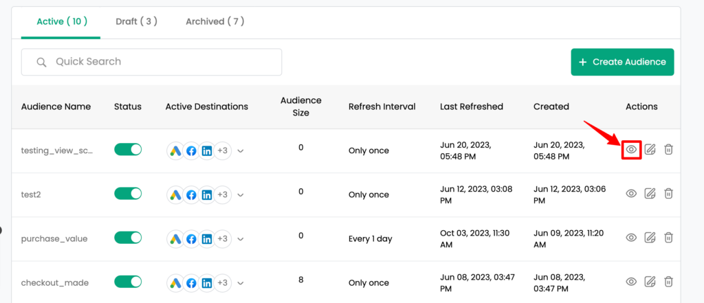 Audience Manager dashboard showing audiences to choose