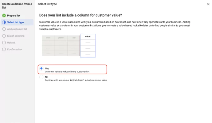 The screenshot shows how to add custom list with Customer Value