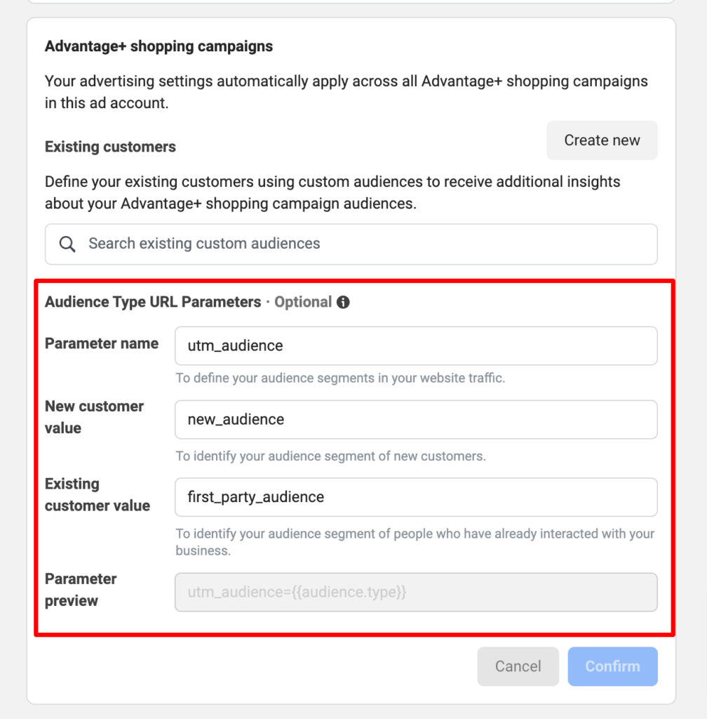 audience type URL in meta Advantage+ Shopping Campaigns