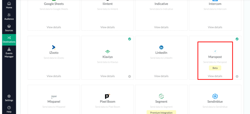 maropost in destination. Connect Maropost with CustomerLabs CDP